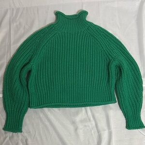 H&M Emerald Green Cowl Neck Cropped Sweater